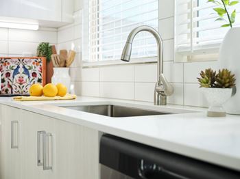 Quartz countertops & tile backsplashes